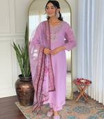 Embroidered lavender rayon salwar suit for party
