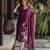 Printed silk blend kurti in purple with dupatta