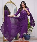Purple embroidered viscose salwar suit