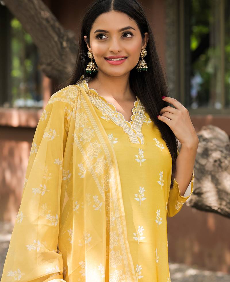 Embroidered yellow rayon casual salwar kameez
