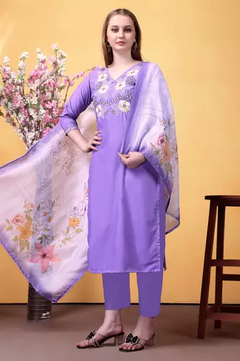 Rayon embroidered salwar kameez in lavender
