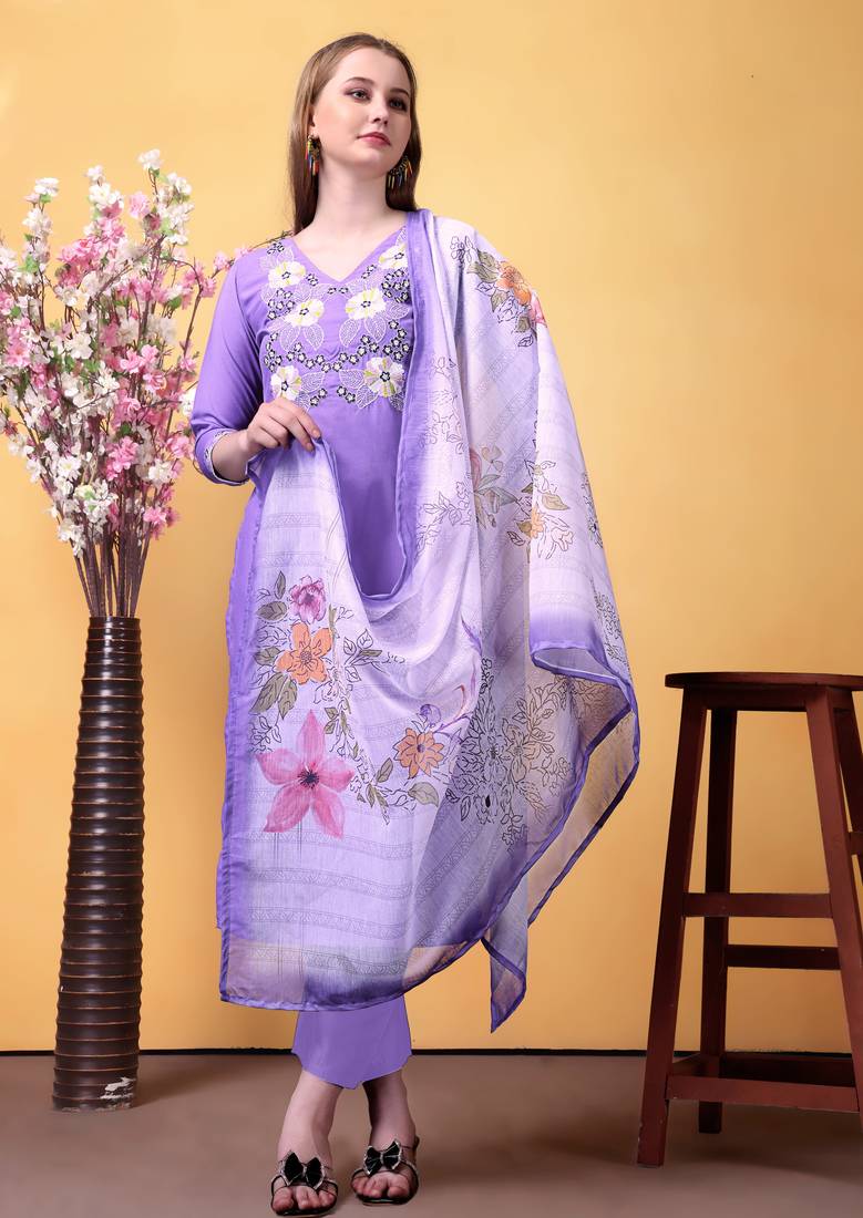 Rayon embroidered salwar kameez in lavender