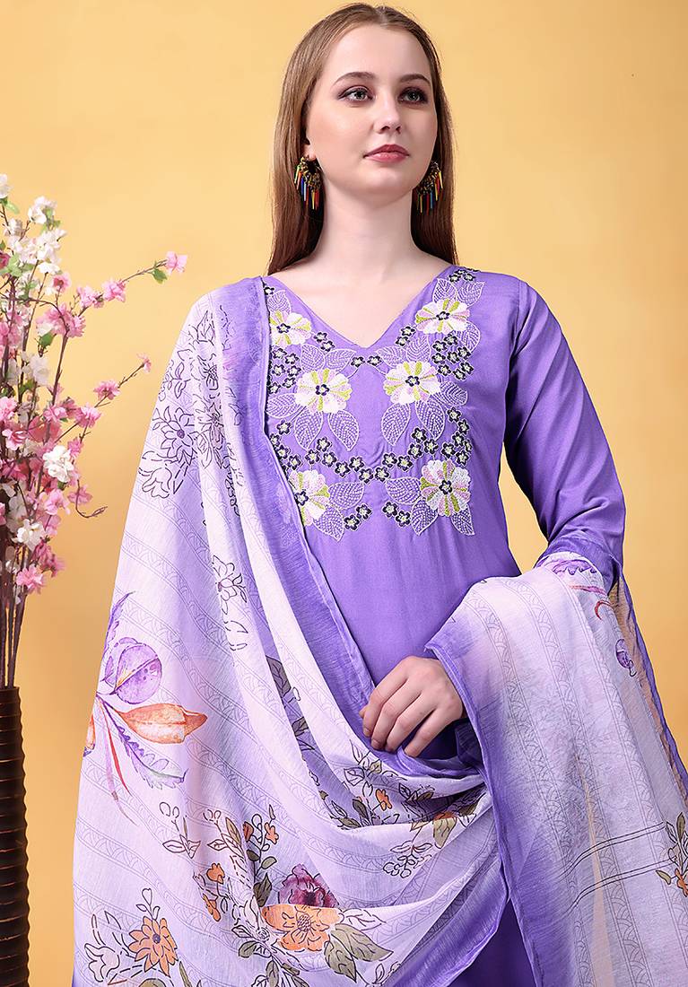 Rayon embroidered salwar kameez in lavender