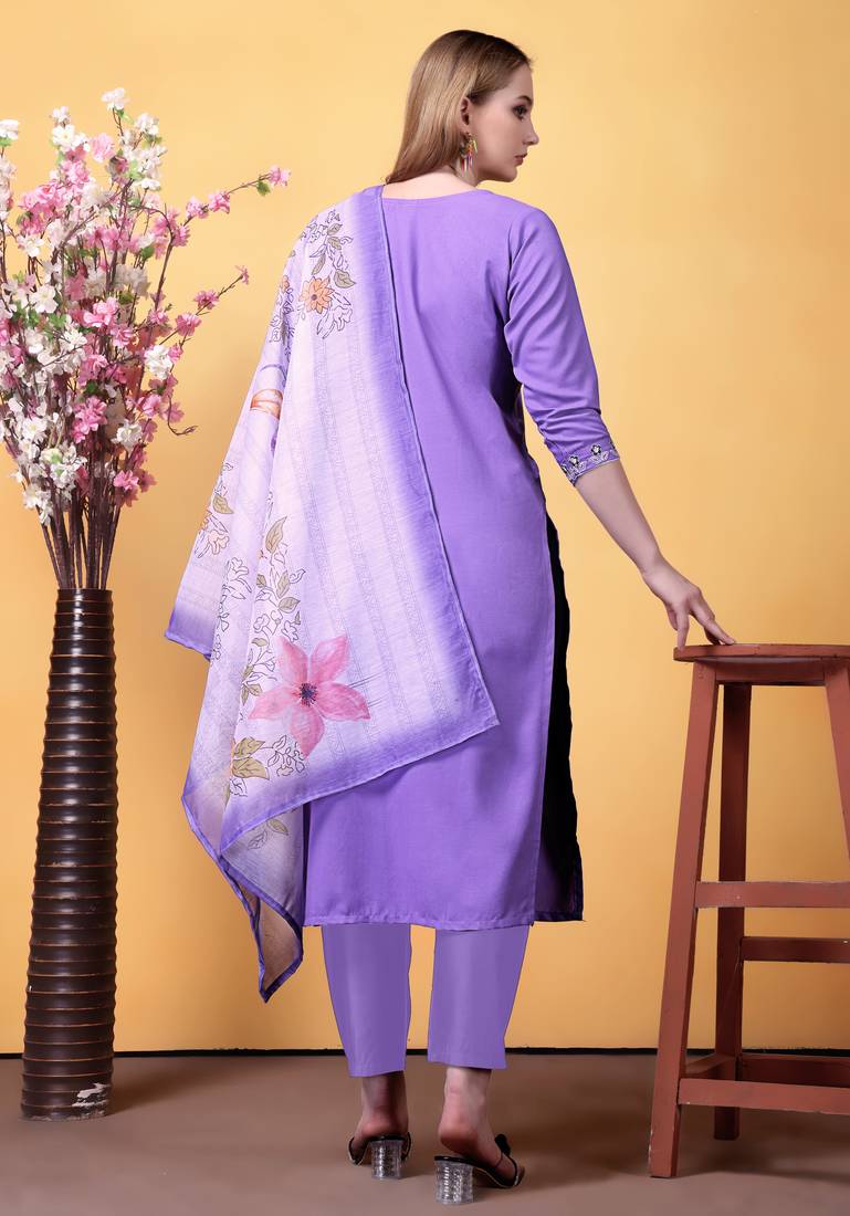 Rayon embroidered salwar kameez in lavender