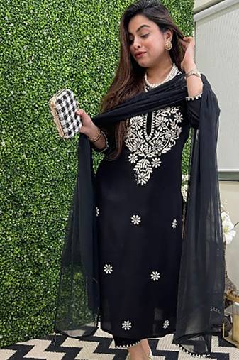 Embroidered black chanderi viscose festival trendy salwar kameez