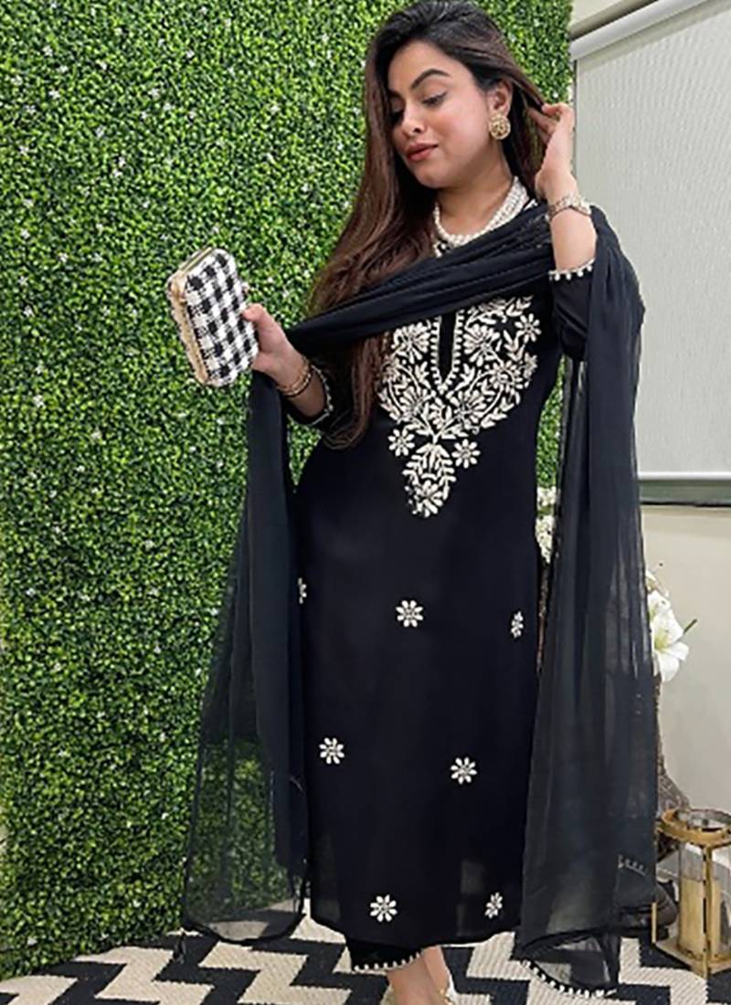 Embroidered black chanderi viscose festival trendy salwar kameez