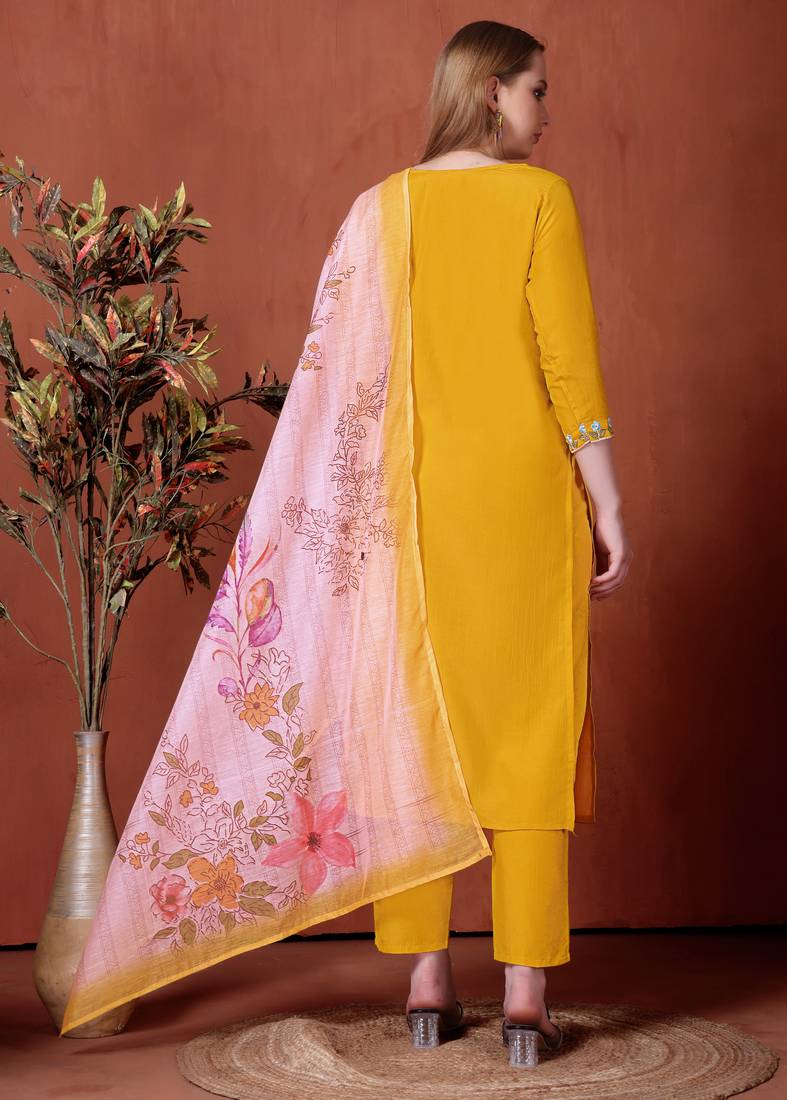 Rayon embroidered salwar kameez in mustard