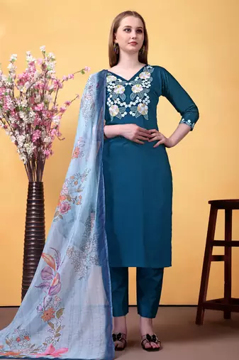 Rayon embroidered salwar kameez in teal