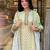 Green & cream printed linen silk suit set with dupatta
