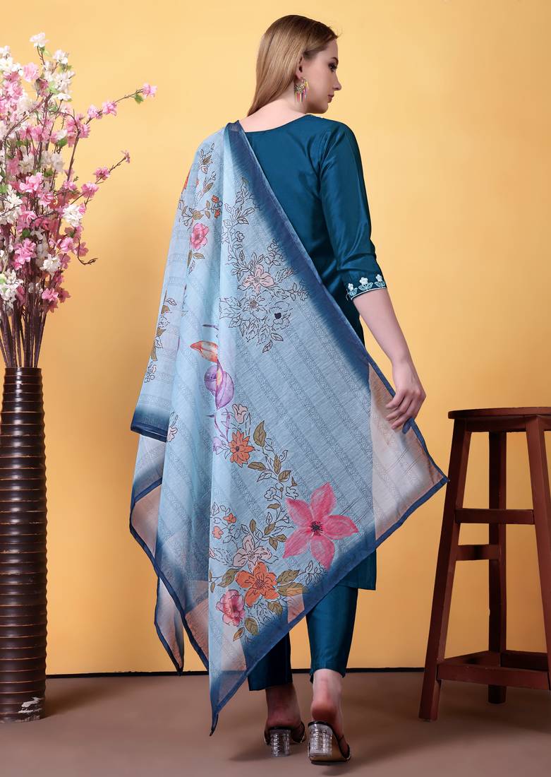 Rayon embroidered salwar kameez in teal