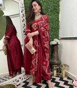 Embroidered maroon chanderi viscose festival trendy salwar kameez