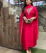 Embroidered rani pink festival chanderi viscose readymade salwar kameez