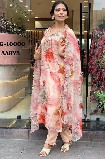 Light pink color organza digital printed suit