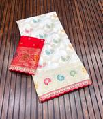 White Color Meenakari jaqurad Work Dola silk Saree