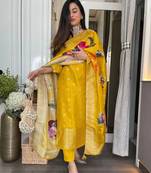 Jacquard work mustard viscose readymade salwar kameez
