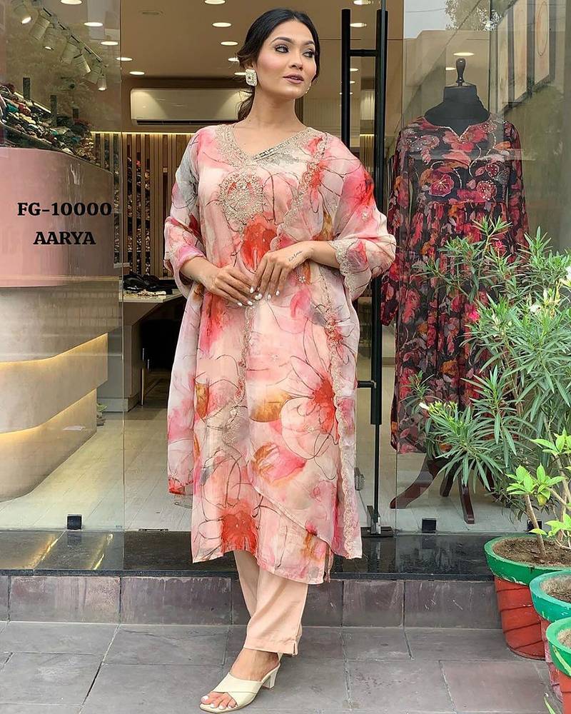 Light pink color organza digital printed suit