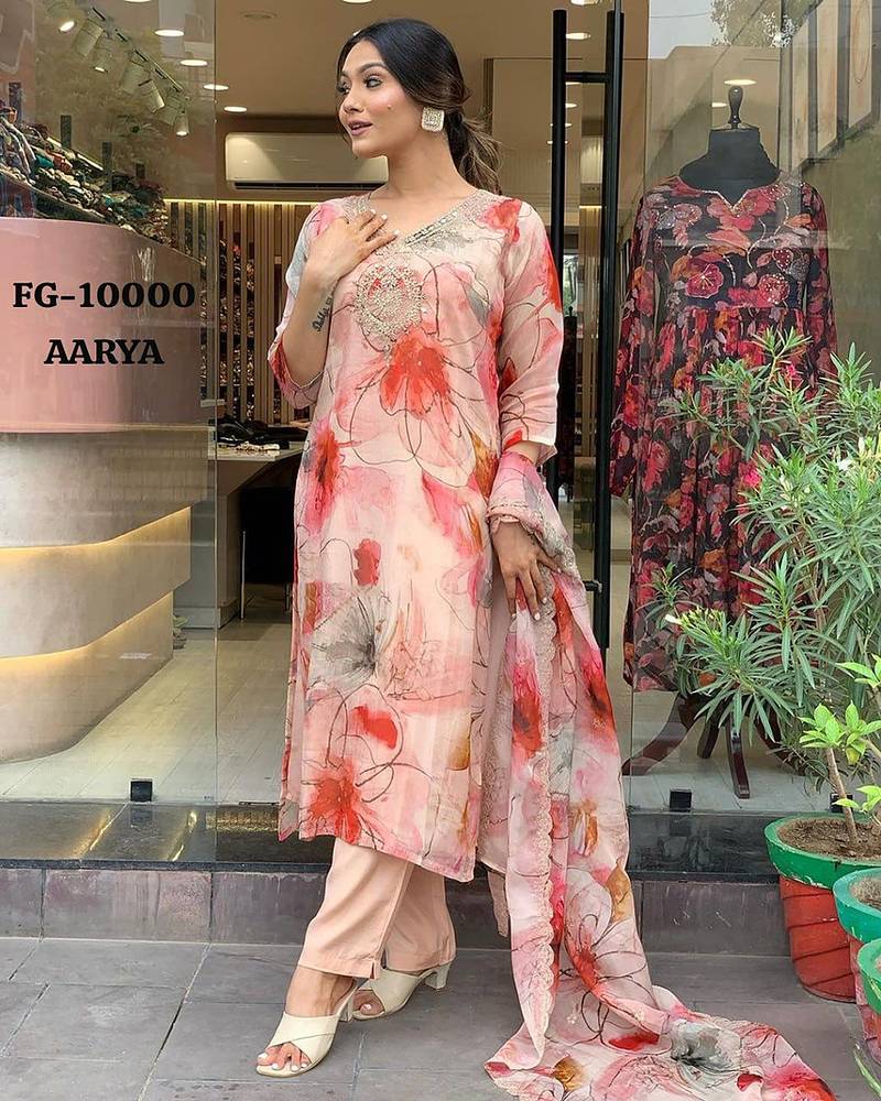 Light pink color organza digital printed suit