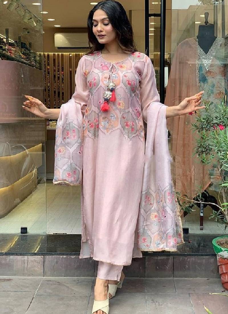 Light pink organza digital printed salwar suit