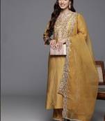 Embroidered mustard chanderi engagement salwar suit