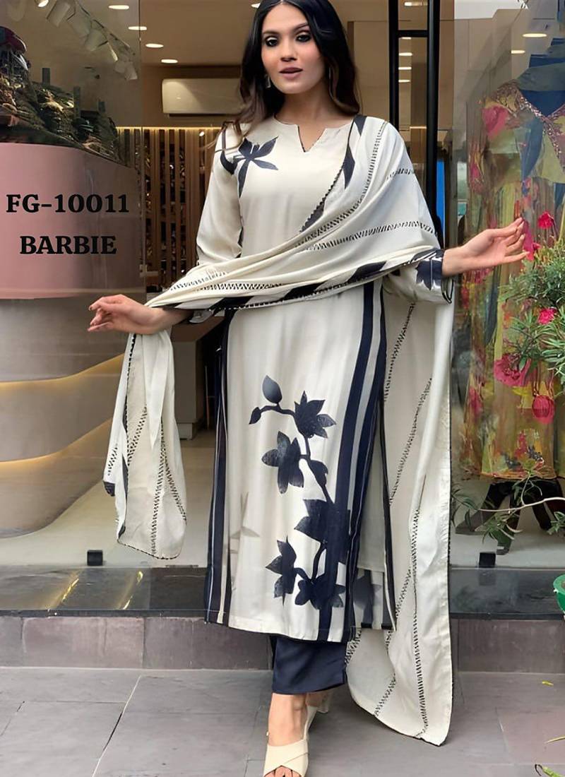 White color maslin floral print pant style suit