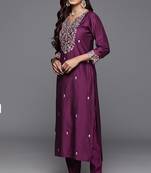 Embroidered wine chanderi engagement salwar suit