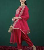 Embroidered rani pink chanderi engagement salwar suit