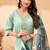 Sea green chanderi ethnic suit with organza dupatta