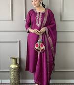 Purple color viscose chanderi ethnic suit for festival