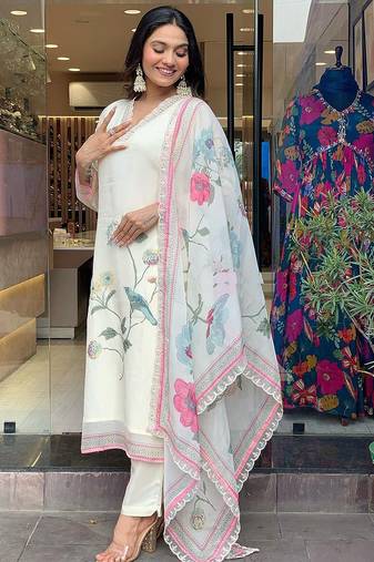 Cream organza  embroidered stunning salwar suit