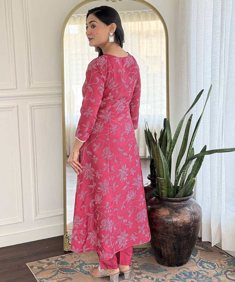 Rani pink rayon embroidered salwar suit