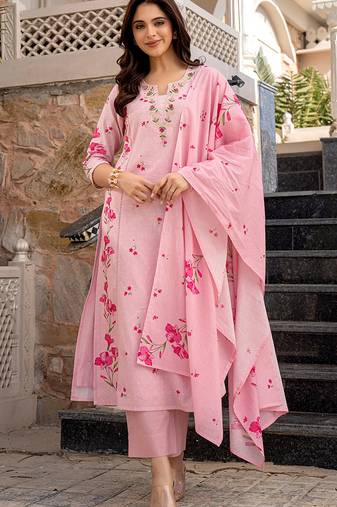 Rose pink chanderi party wear pant kameez suit