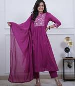 Burgundy embroidered cotton salwar suit for casual