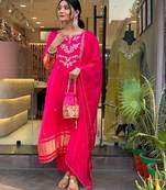 Embroidered hot pink viscose silk trendy salwar kameez