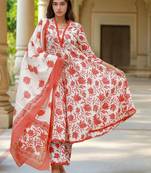 White & red cotton printed trendy salwar kameez