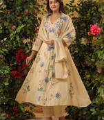 Embroidered chanderi salwar suit in beige