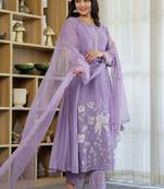 Lavender chanderi silk embroidered salwar kameez