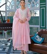 Blooming light pink cotton salwar suit with embroidered and lace work
