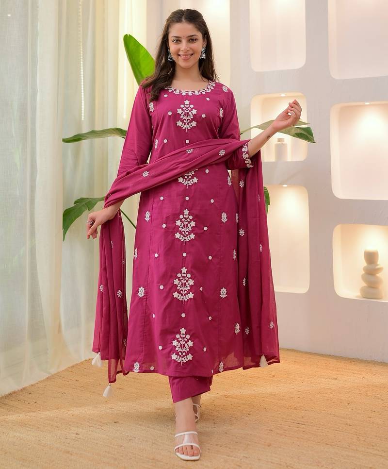 Rayon rani pink embroidered salwar kameez