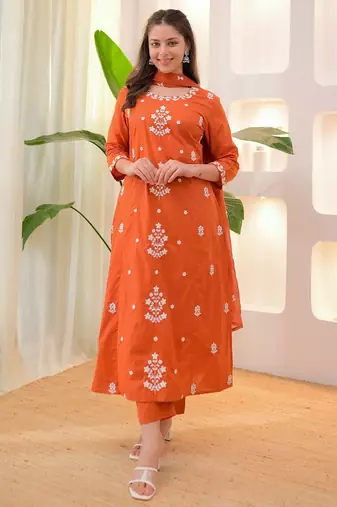 Rayon orange embroidered salwar kameez