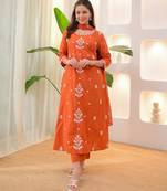 Rayon orange embroidered salwar kameez