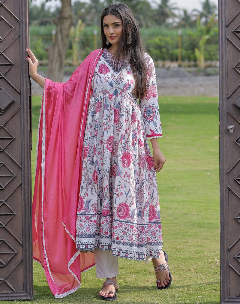 Rayon off white embroidered salwar suit