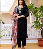 Embroidered viscose chanderi black salwar kameez