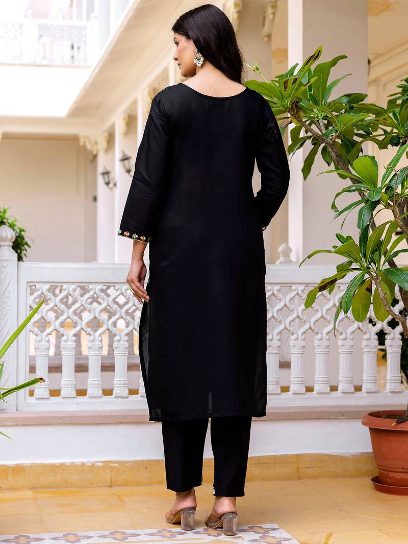 Embroidered viscose chanderi black salwar kameez