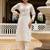Embroidered viscose chanderi white salwar kameez