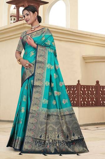 Teal Green Dola Silk Saree with Heavy Gold Zari Border & Traditional Designer Pallu | Wedding & Festive Wear