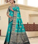 Teal Green Dola Silk Saree with Heavy Gold Zari Border & Traditional Designer Pallu | Wedding & Festive Wear
