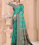 Maharanga Teal Green Dola Silk Saree with Zari & Thread Work and Rich Pallu