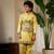 Yellow viscose silk thead with sequins embroidered work wedding function festival party boys straight kurta pant koti
