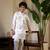 White satin thead with sequins embroidered work wedding function festival party boys straight kurta pant koti
