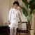 White satin thead with sequins embroidered work wedding function festival party boys straight kurta pant koti